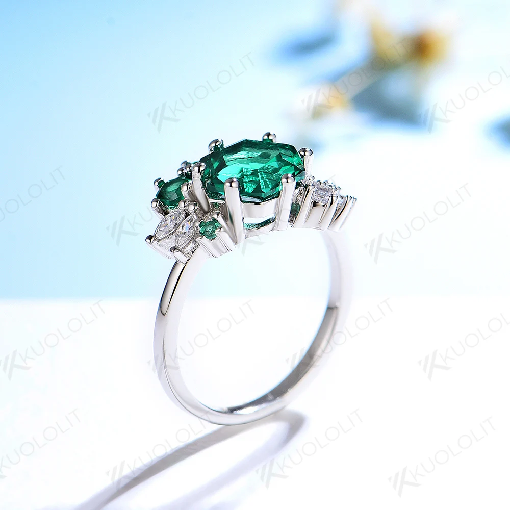 Kuololit Emerald Gemstones Rings for Women 925 Sterling Silver Hexagon cut for Wedding Engagement Party Classic Christmas Gifts