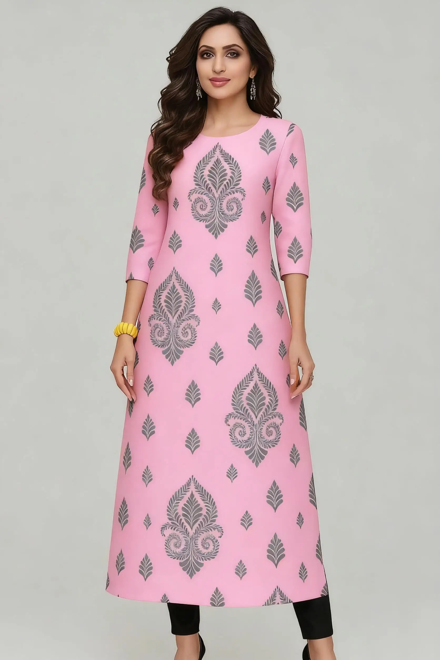 Muslim Dress Kurtta Women Fashionable Elegant National Style Straight Turkish Abaya Slit hem Colorful Elephant 2026 Pattern