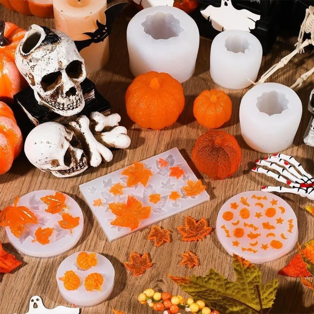 4Pcs/Set Festive 3D Realistic Silicone Mold Halloween Theme Multi-Use Pumpkin Mold Candle Making Mold For Soap Making