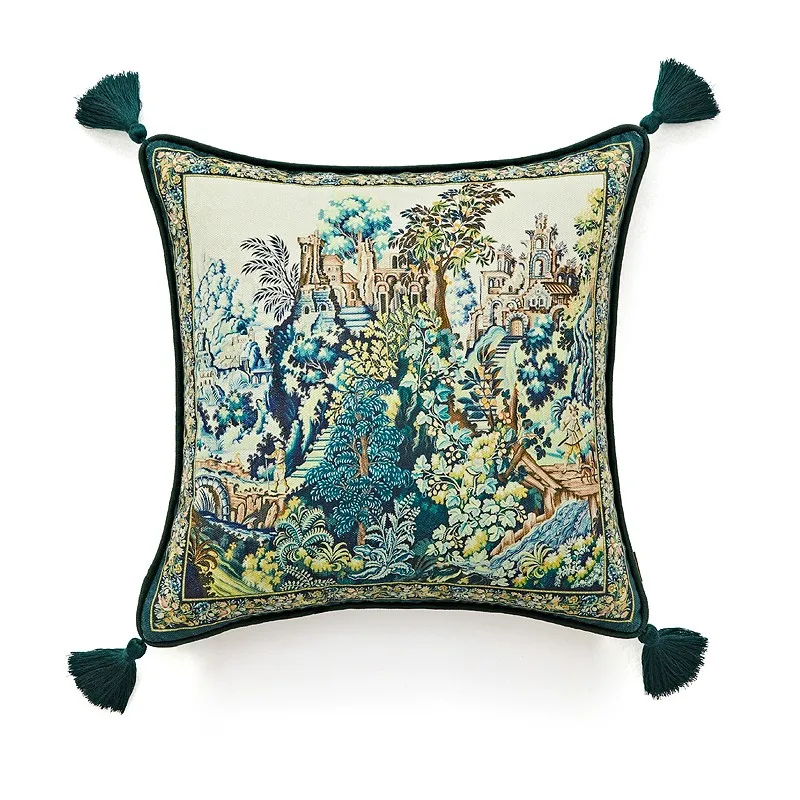 Retro Green Pillows European Cushion Case Luxury Square Living Room Decorative Pillow Cover For Sofa Chair Home Decorations