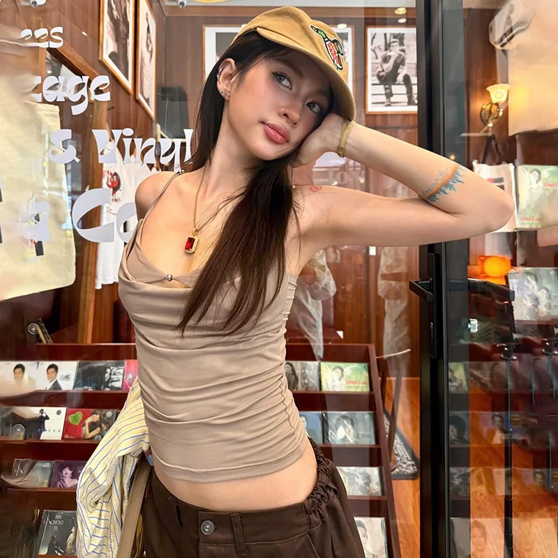 Sexy Versatile Summer 2025 Cross-Border Ins Style Hot Girl Pure Desire Strap Vest Women's Short Length Micro Stretch  Color