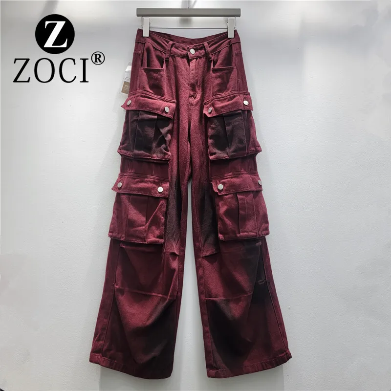 [zoci] Street 2024 Autumn New High Waist Narrow Edition Straight Tube Large Pocket Ankola  Wide Leg Work Clothes Pants