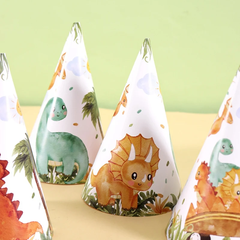 6 Stück Dinosaurier-Geburtstagshüte, Kegelförmige Papierhüte für 1. Geburtstag, Partydekoration, Lustige Foto-Requisiten für Geburtstagsfeiern – Detail 4