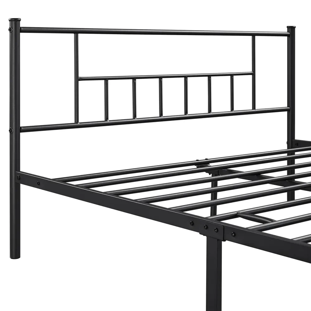 Metal Plataforma Cama com Eixo Cabeceira e Footboard, Rainha, Preto