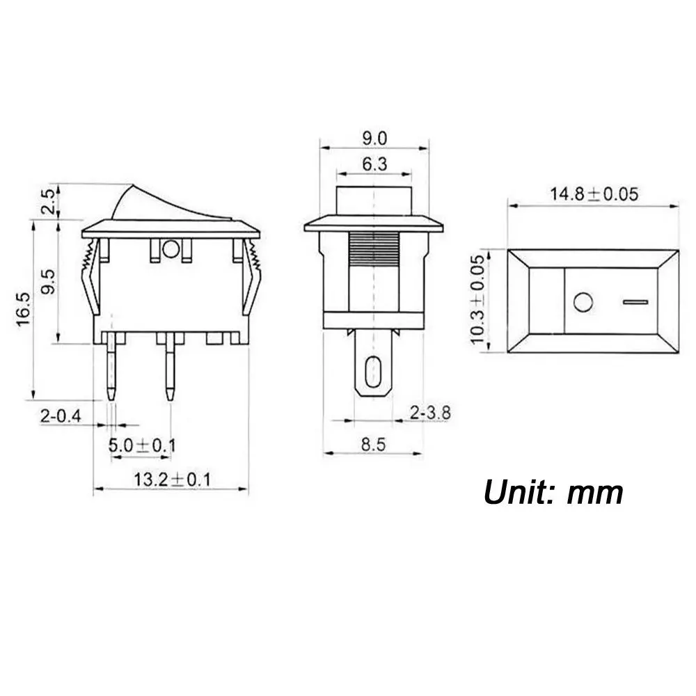 10pcs Mini 10x15mm 2 Pin SPST ON-Off Rocker Switch 3A 250V 6A 125V Case s654