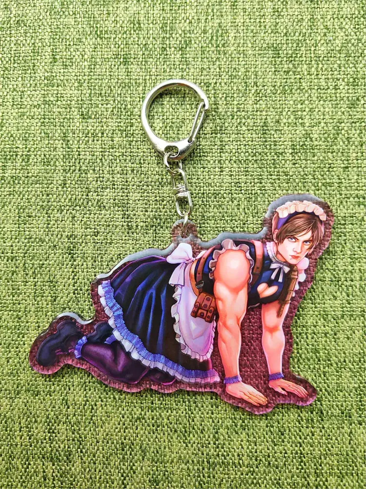 Leon Kennedy Keychain RE4 Evil Cute Figure Pendant Acrylic Charm Bag Car Key Ring Gift For Game Fans