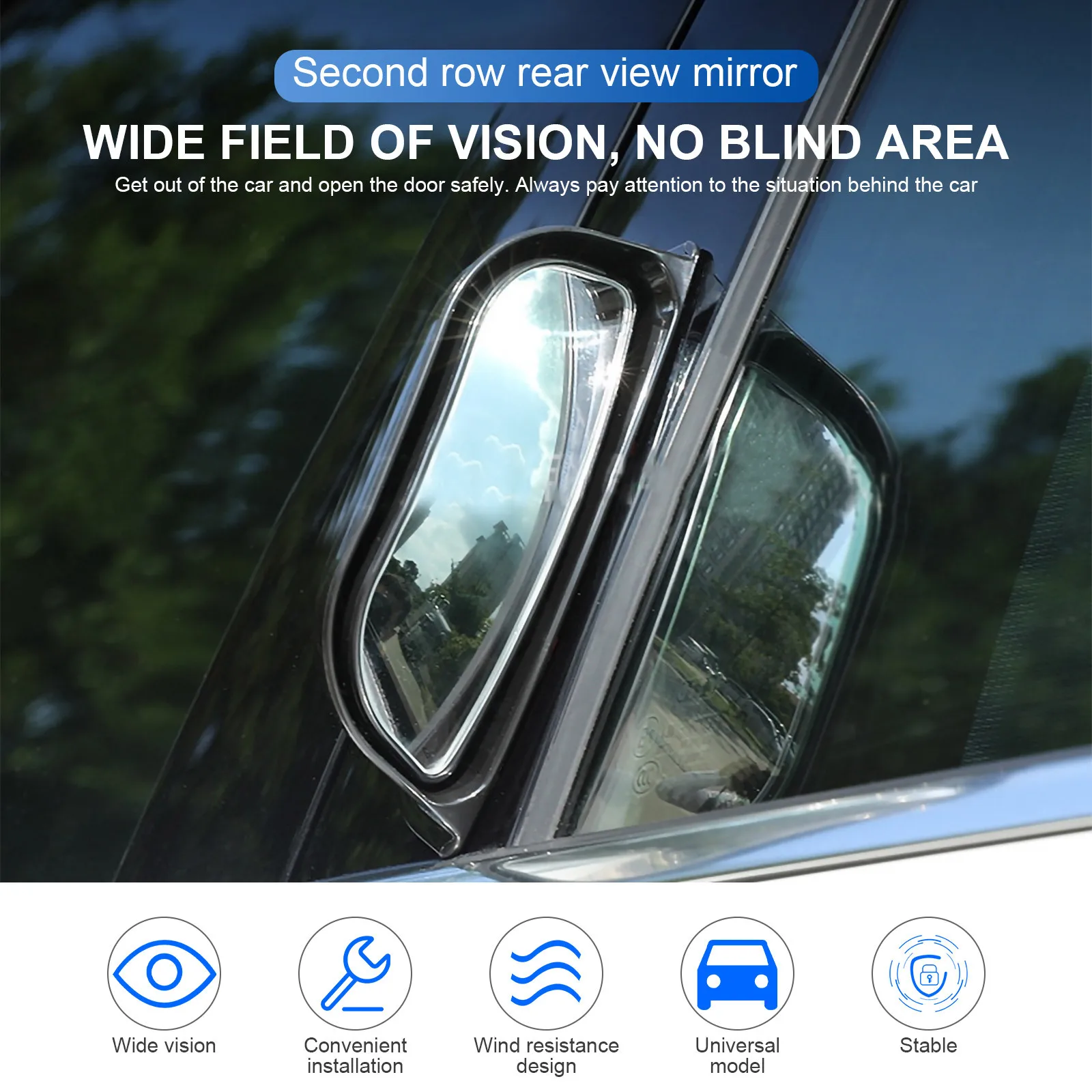

1Set Universal -Pillar Side View Mirrors Adjustable Round Blind Spot Rear Seat Auxiliary Mirror Black Blind Spot Mirrors