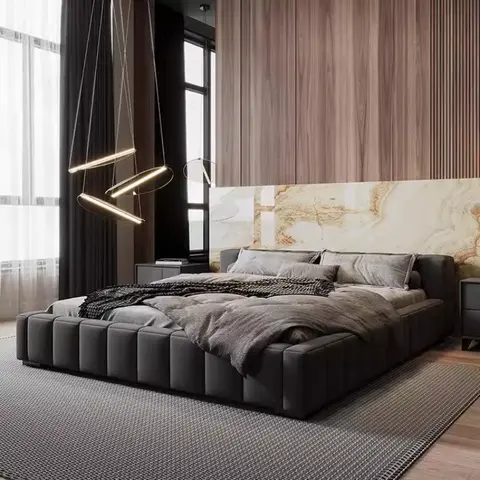 머리판 프레임 더블 침대 킹 사이즈 선반 퀸 트윈 더블 침대 조명 럭셔리 나무 현대 카마 드 카살 가구 침실