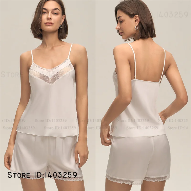 

Patchwork Lace Suspender Pajamas Set Summer New Women Chemise Sleepwear Pijamas Suit Sexy Lingerie Strap Top&shorts Homewear