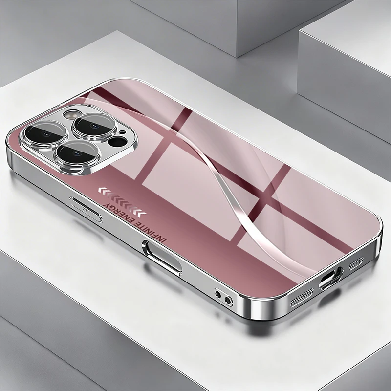 Dark Red Minimalist Curve Tempered Glass Electroplat Phone Case For Samsung Galaxy S26 Ultra S25 Plus S24 Ultra S23 FE 5G Cover
