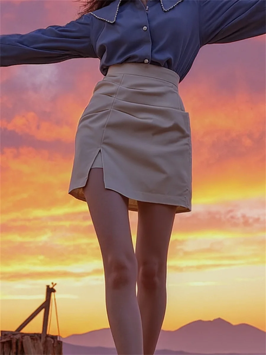 

Side-Slit A-Line Skirts Elegant Women Clothes Autumn Knit Straight Daily Minimalist Female Ribbed Elasticity Stretch Soft Casual