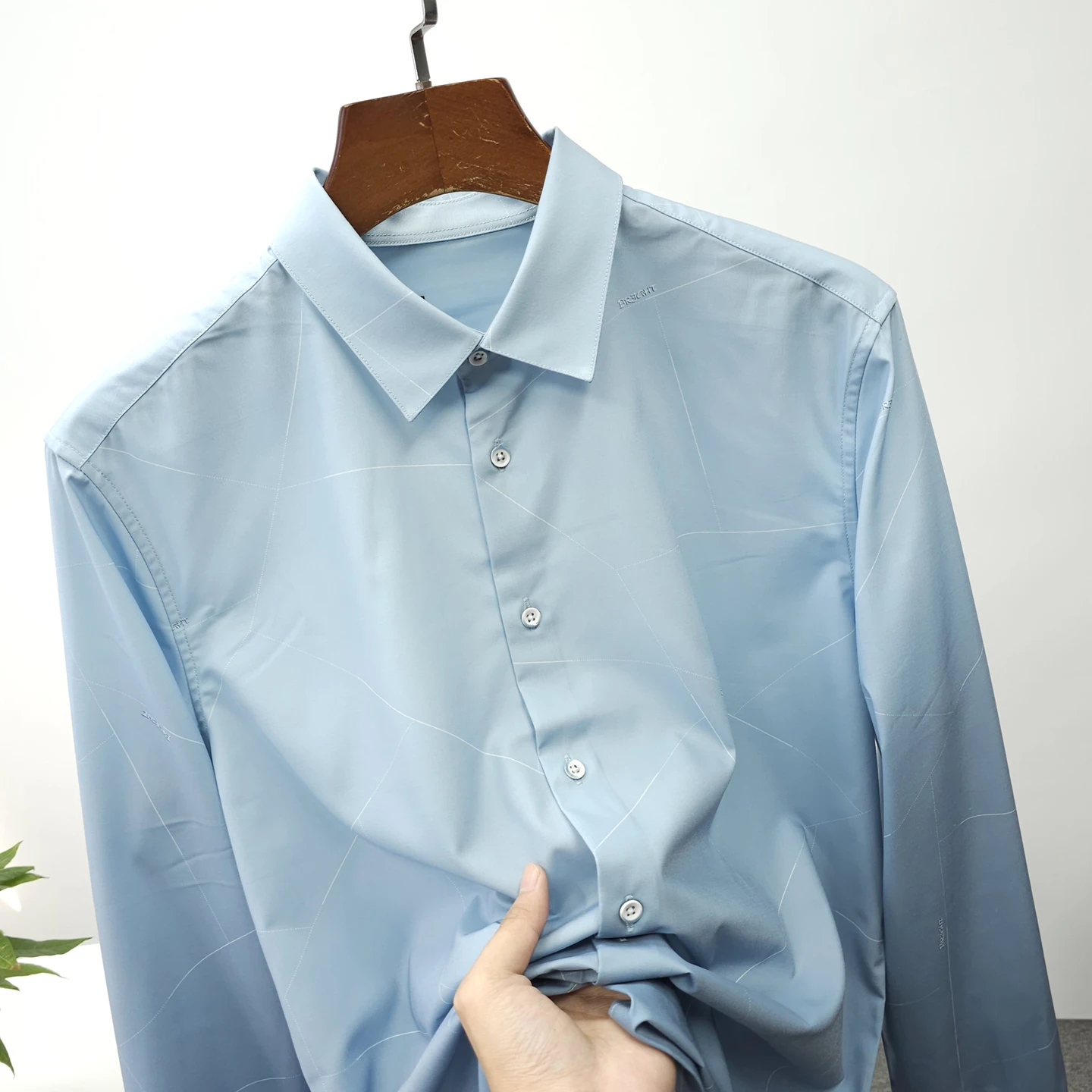

Color Woven adient Long Sve Casual irt Spring Faionable Commute Sle Breathable Polyester Stand Fit Men's irt