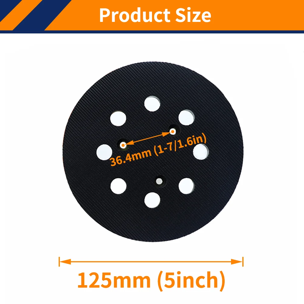 125mm Round Backing Pad 5 Inch 8 Hole Hook & Loop Sanding Pads Replacement Sanding Pads for Makita 743081-8/743051-7 BO5010/K...