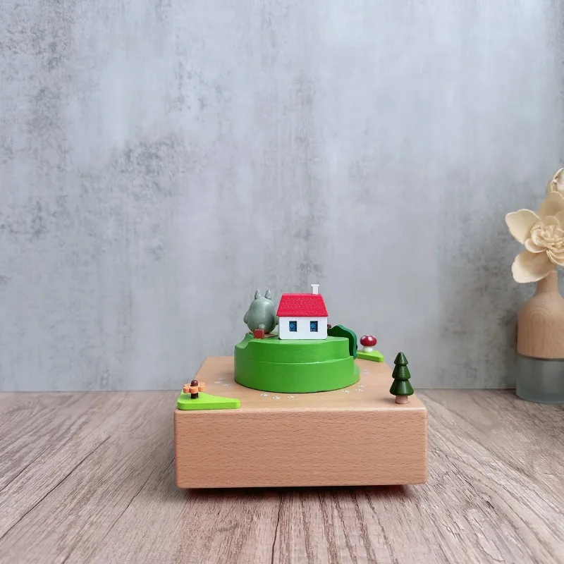 Totoro Family Wooden Music Box Large Base Micro Landscape Wooden Music Box Crafts Ornaments Creative Gifts Fairy Tale Gifts - Image 5
