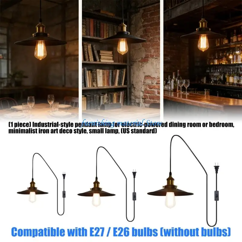 Y5GD Plug in Pendant Light Industrial Hanging Lamp Iron Dome Lights for Living Room, Kitchen, Dining Room Lighting