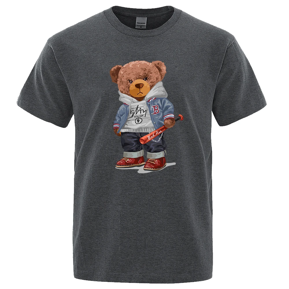 Street Baseball Ted Bear Boy T-Shirt Man Loose Oversize T-Shirt Loose Breathable Summer Top Fashion Casual Cotton Tee Clothes