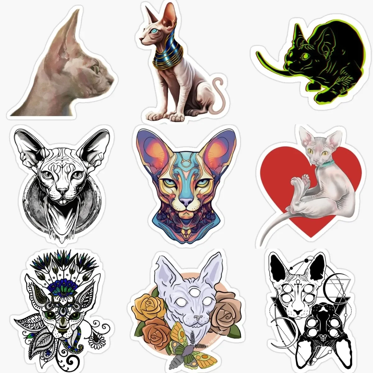 

Canadian Hairless Cat Sphynx Cat Pets PVC Waterproof Stickers for Decorate Fridge Wall Window Car Van Helmet Motorcycle Decal