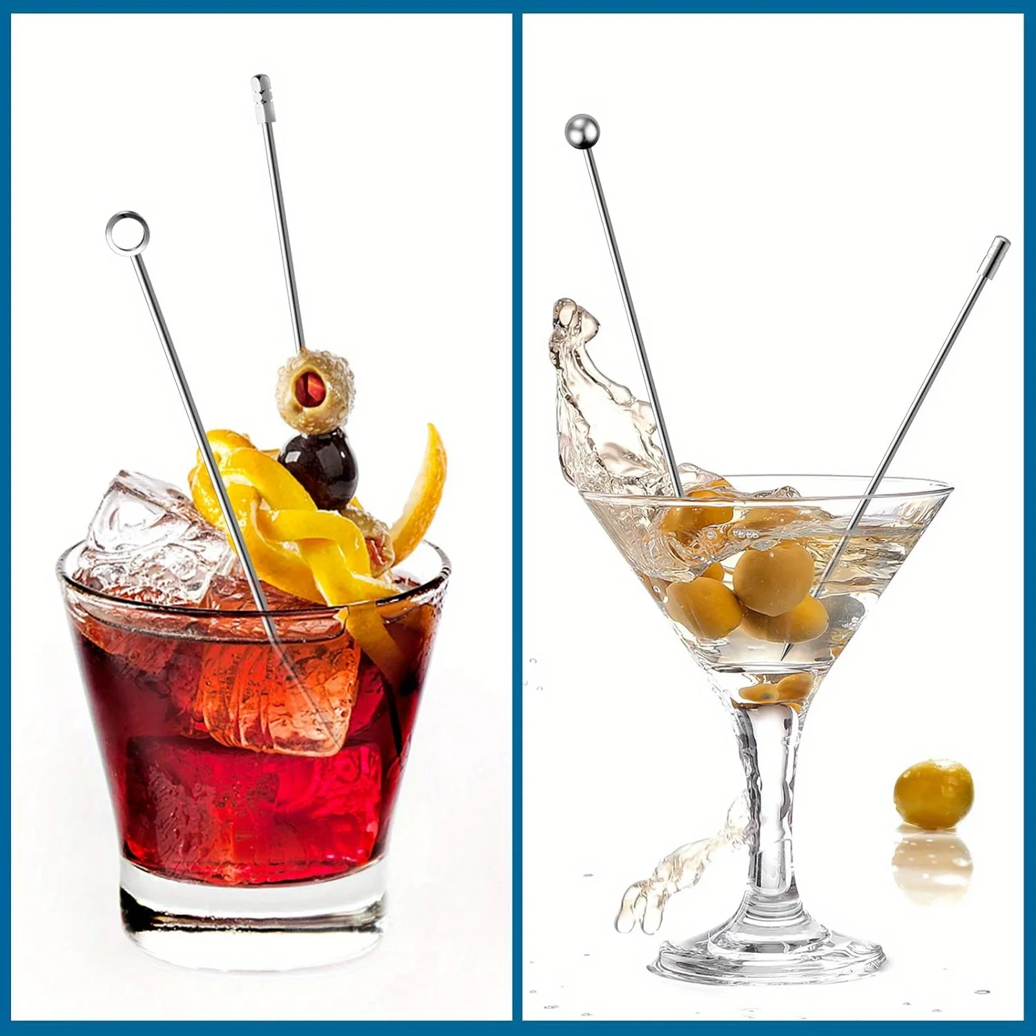 20Pcs/pack Stainless Steel Cocktail Picks, Cocktail Sticks, Cocktail Skewers, Reusable Metal Cocktail Stick, Olives Appetizers