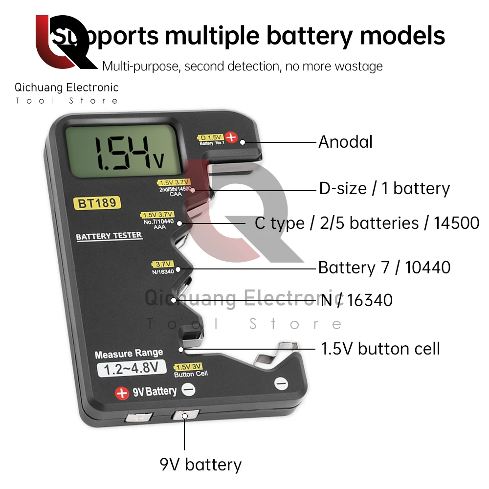 BT189 Battery Tester Wyświetlacz LCD Uniwersalny Woltomierz Elektryczność Wyświetlacz AA AAA Button Cell Baterie Tester 1.2-4.8V/9V