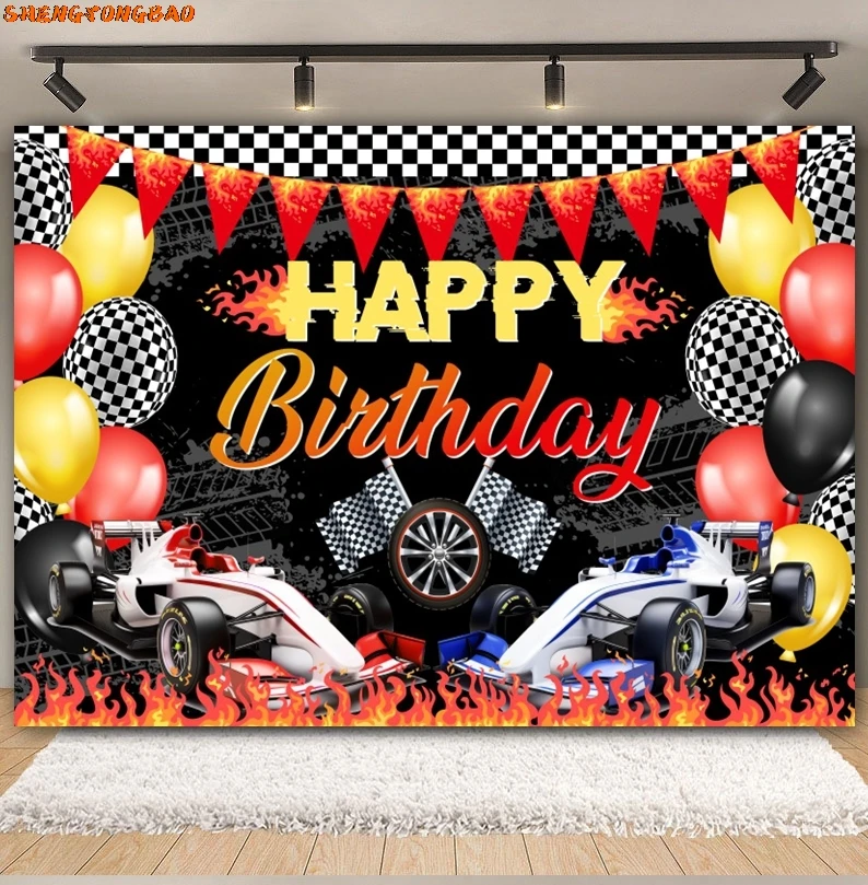 Ballons de course de motocross pour enfants, arrière-plan de fête d'anniversaire, studio photo, thème de moto Bckdrop, voiture de course, garçon