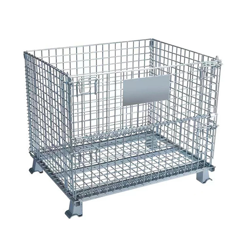 Steel Foldable Wire Mesh Rolling Storage Pallet Cage Box Wire Container For Warehouse