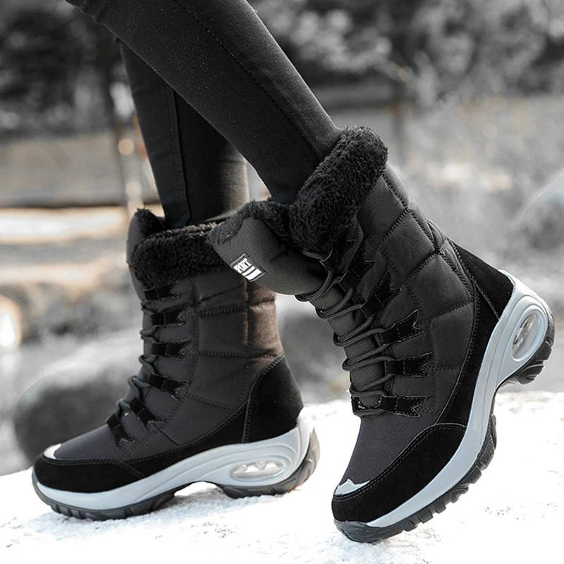 Frauen Stiefel Winter Plattform Schnee Stiefel Warme Plüsch frauen High Top Sneakers Non Slip Lace-up Sport Schuhe für Frau WSH4743