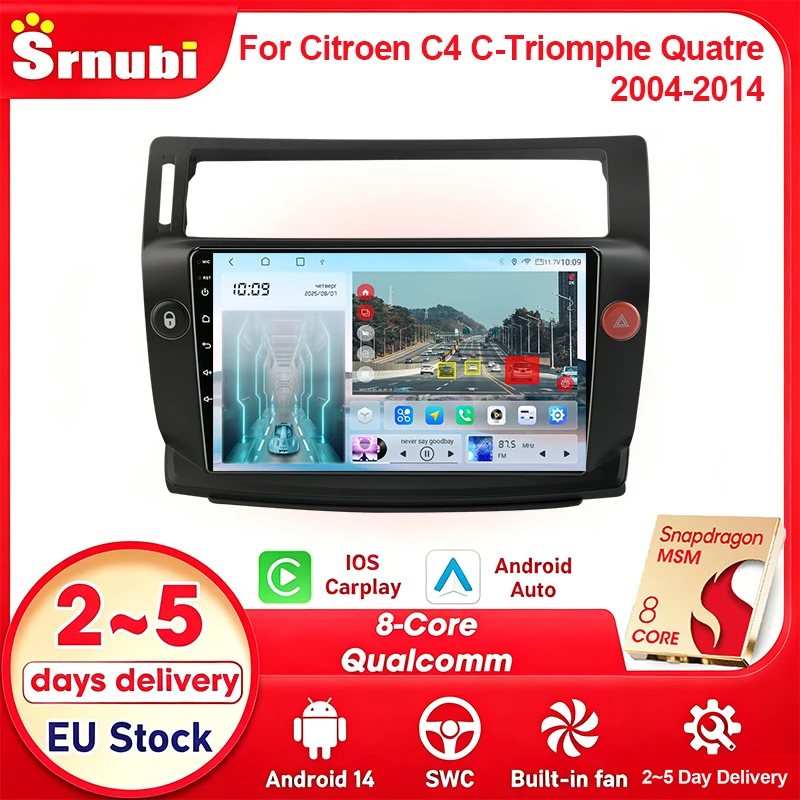 Für Citroen C4 C-Triomphe Quatre 2004 - 2014 DSP-Kühlungsdesign 9 Zoll Autoradio GPS-Navigation Multimedia-Stereoanlage Drahtloses Carplay Android Auto Audio-Equipment HD-Touchscreen