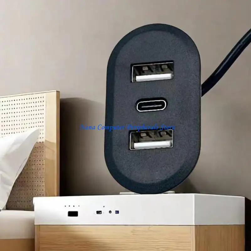F68C Embedded Power Outlet 2 USB 1 Type C Port Recessed Desk Socket Fast Data Transfer Charging Adapter for Mobile Phone