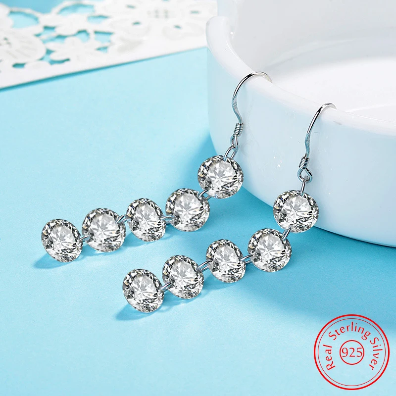 

Pure 925 Sterling Silver Quality Jewelry New Crystal 5pcs Zircon Drop Earrings For Woman Fashion FQL25035
