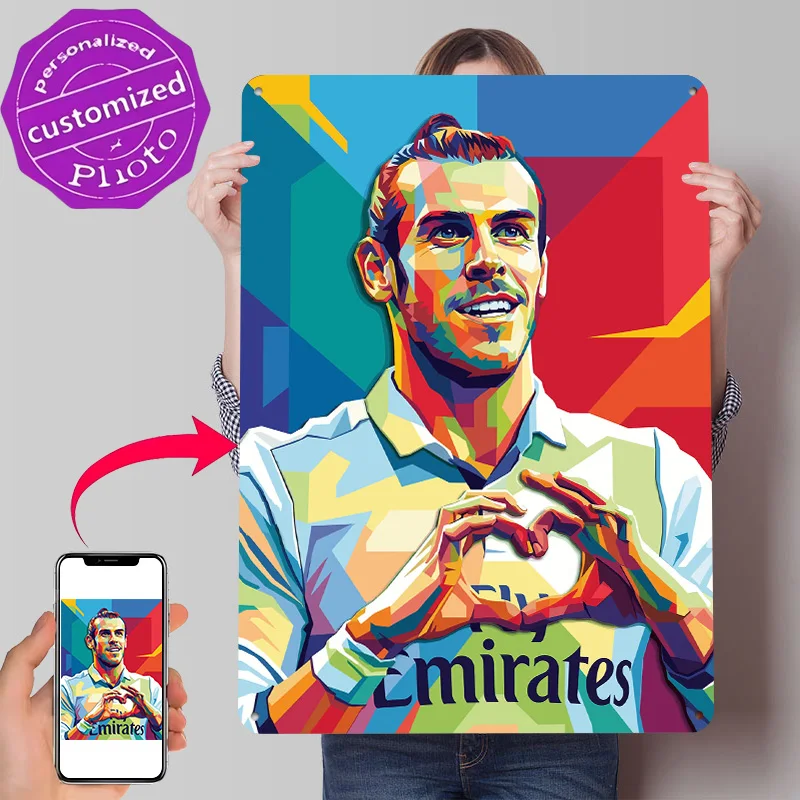 Gareth Bale Colorful Pop Art Portrait 3D Texture Printed Poster Custom Vintage Metal Tin Plate Sign for Wall Art Bar Accessories