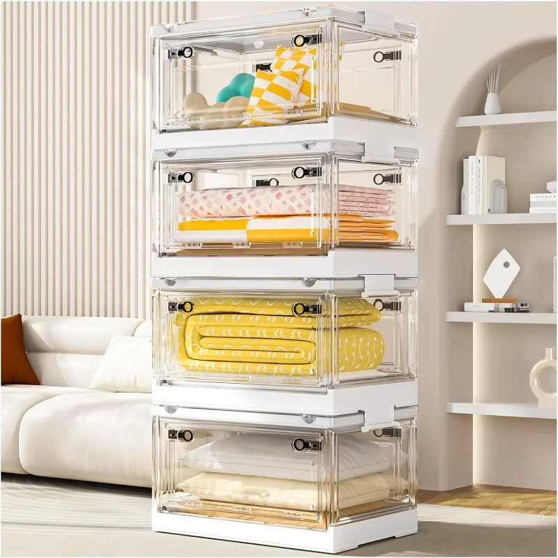 4 Tier Storage Bins with Lids, 192Quart Clear Stackable Storage Bins with Wheeled and Doors, Storage Boxes