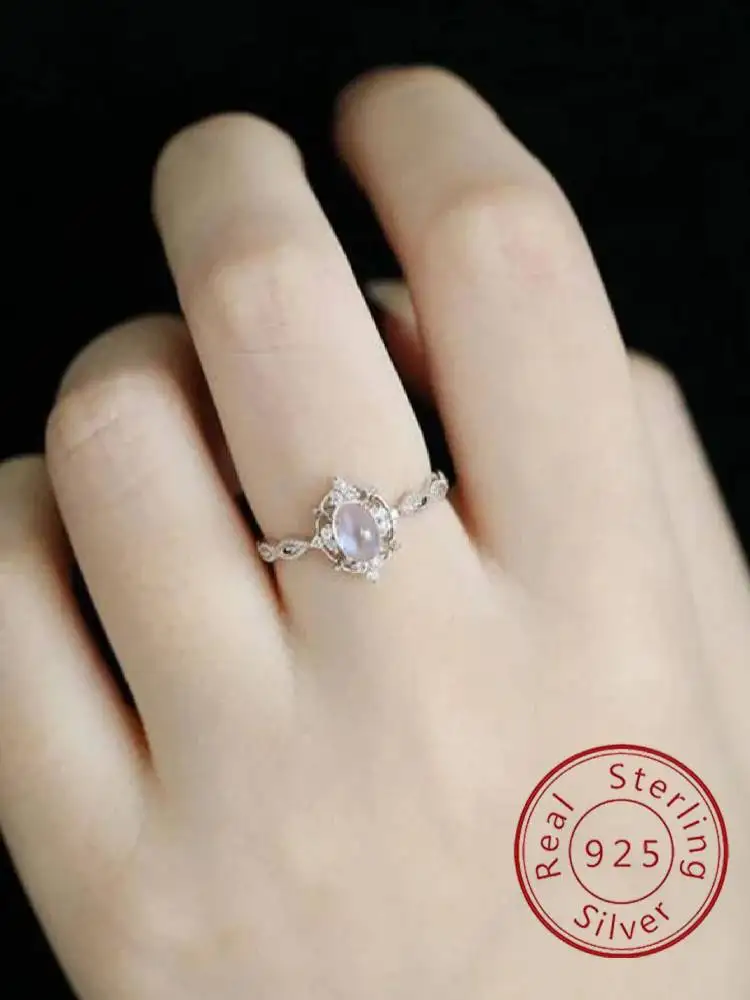 

925 Sterling Silver Vintage Simplicity Personalized Moonstone Ring For Women Engagement Wedding Luxury High Quality Fine Jewelry