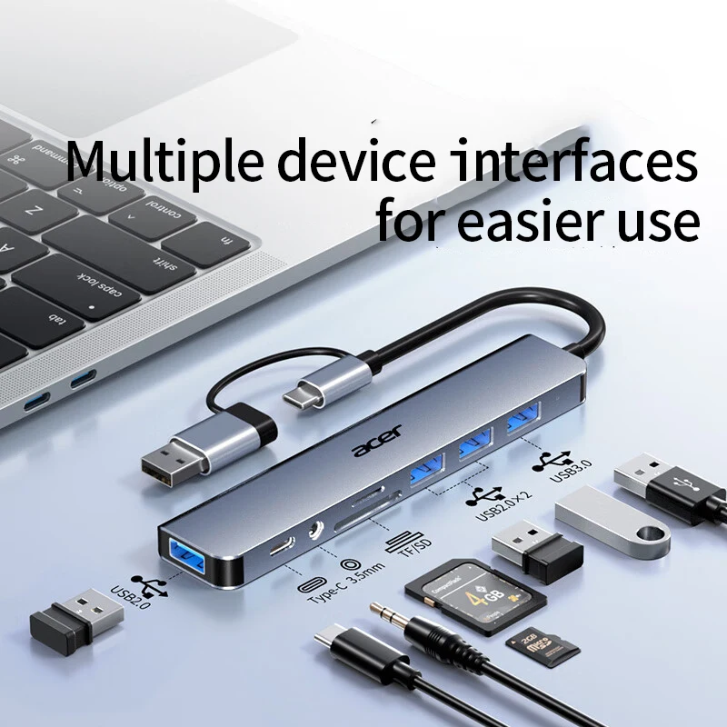 

YINDIAOxACER 8 In 2 USB HUB With Splitter Card Reader, USB C Port, USB 3.0 / 2.0, SD/TF Splitter Card Reader, Docking Station