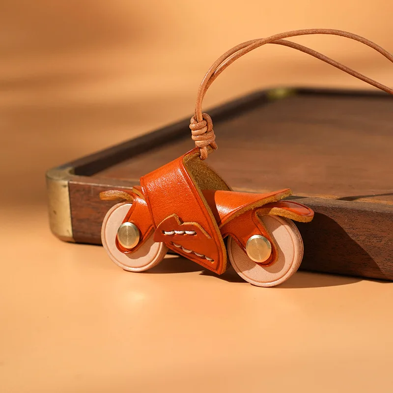 Leather Mini Motorcycle Keychain Bag Pendant For Bags Handmade Cute Vintage Charm Accessories Birthday Gifts