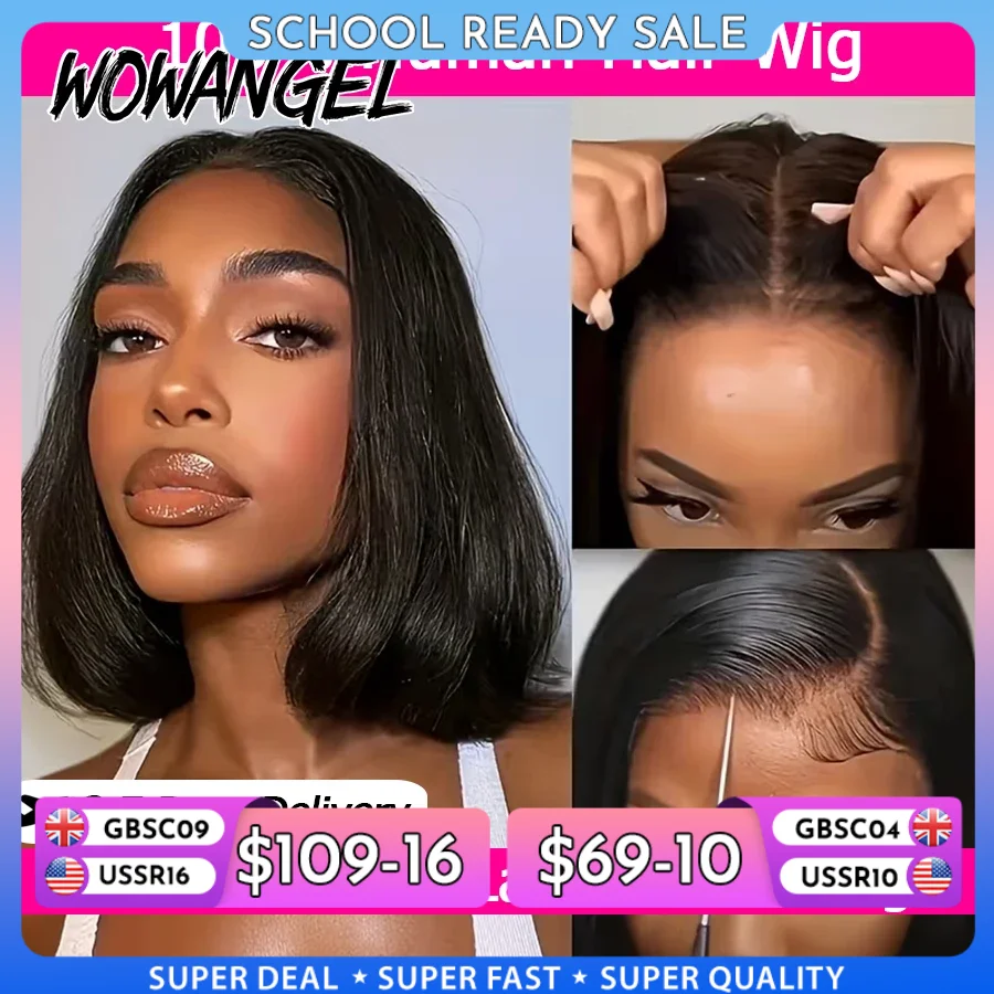 Leimlose gerade Bob-Perücken, vorgeschnittene 5x5 HD-Spitzenverschluss-Perücke, 100 % Echthaar-Perücke, stumpfer Schnitt, kurze Bob-Perücken für Frauen, bereit zum Tragen
