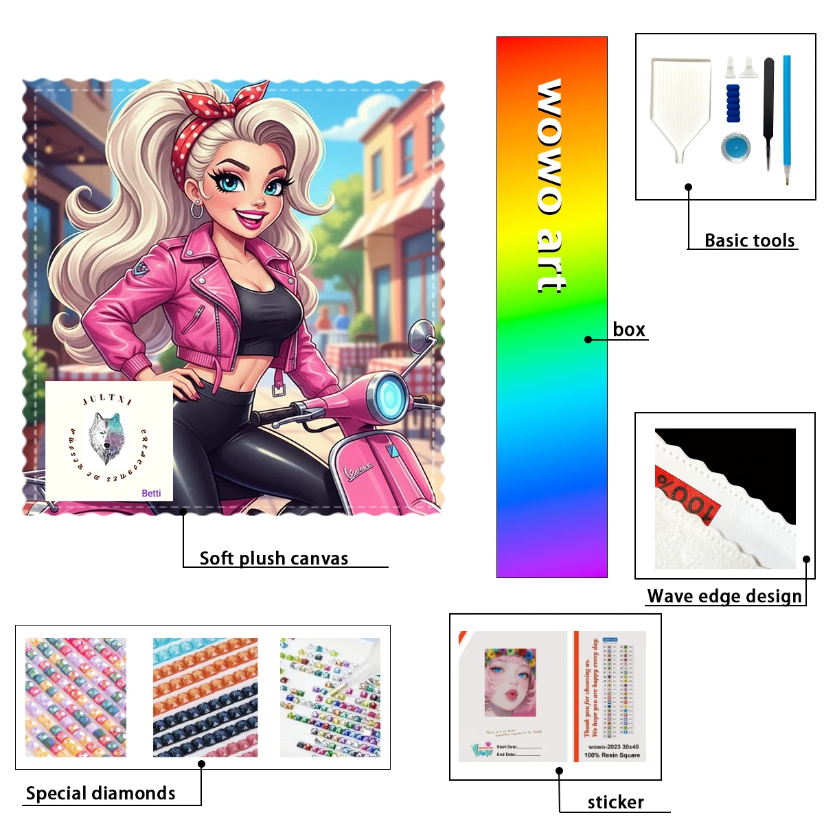 

【Betti_ Diamond Art】A beautiful woman riding a motorcycle Crystal AB Rhinestone FD Rhinestone Perfect Resin Diamond