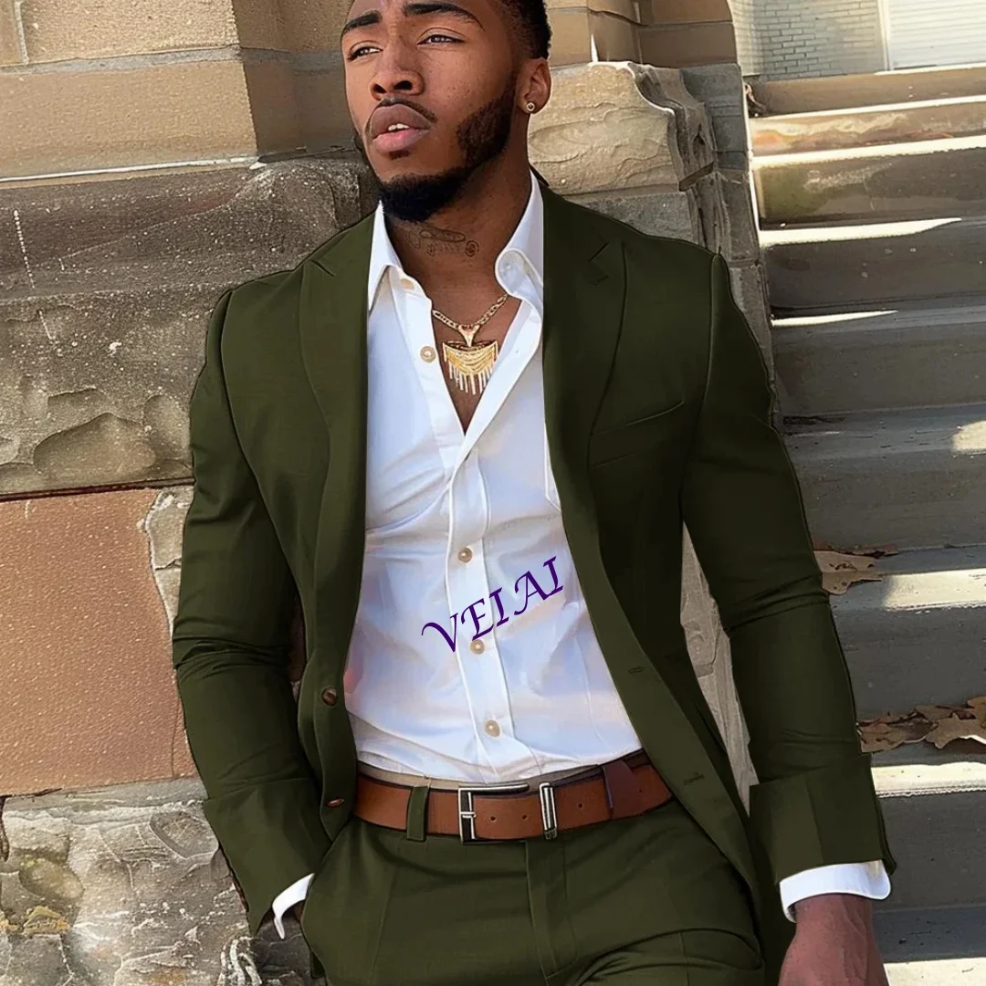 

Мужские костюмы по индивидуальному заказу, однобортный приталенный мужской костюм с лацканами, высокое качество, свадебный комплект из двух предметов, куртка, брюки