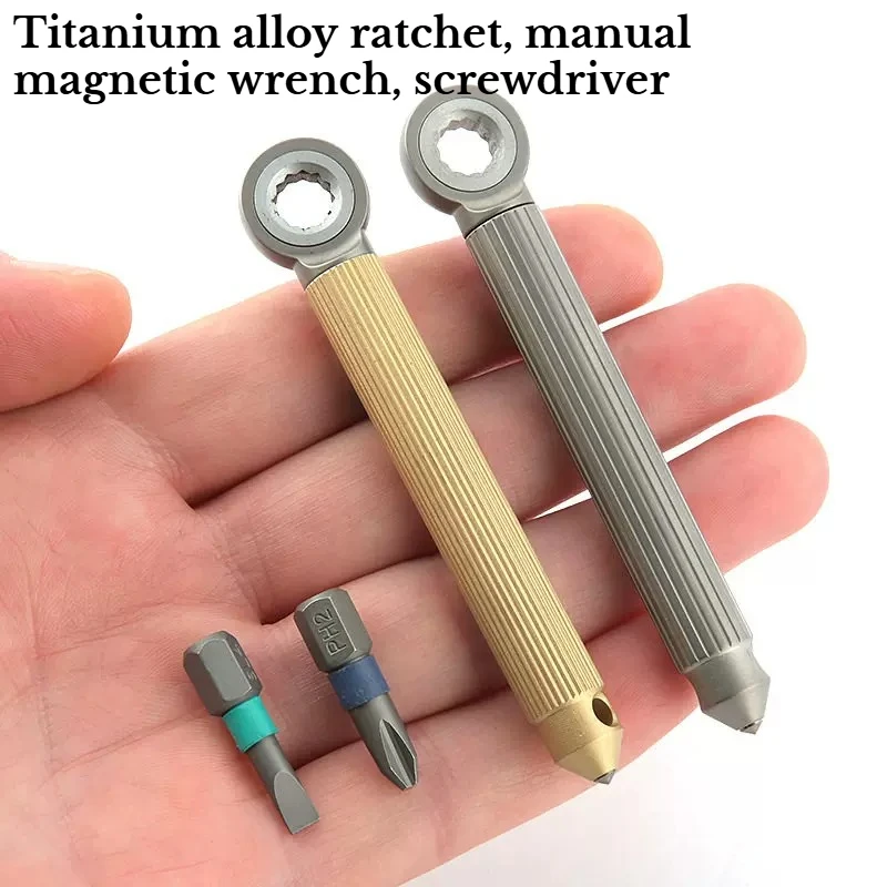 Titanium Alloy/402 Stainless Steel Screwdriver Ratchet Manual Magnetic Wrench EDC Multifunctional Window Breaking Tool