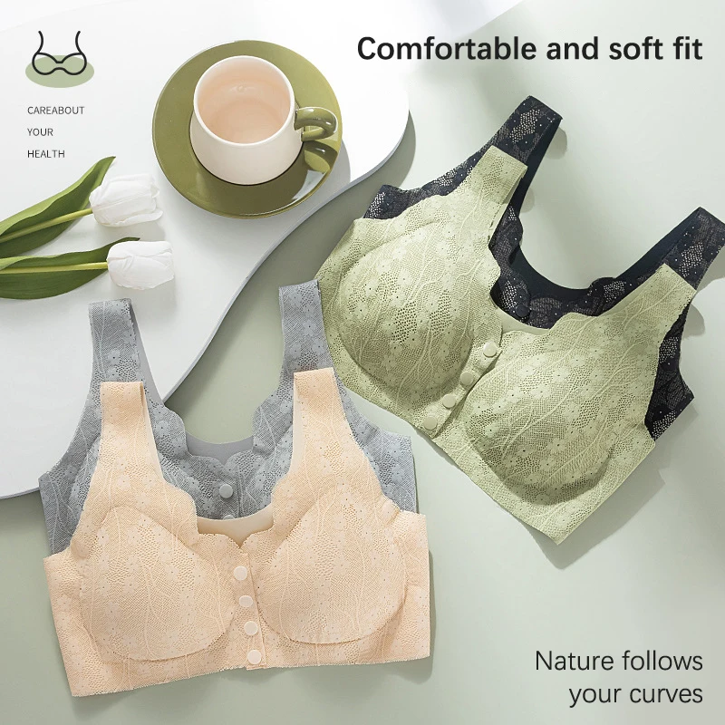 Front Button Closure Wireless Brassiere Women Underwear Push Up Elderly Middle-Aged Bra Breathable Bras Mother Underwear Stanik