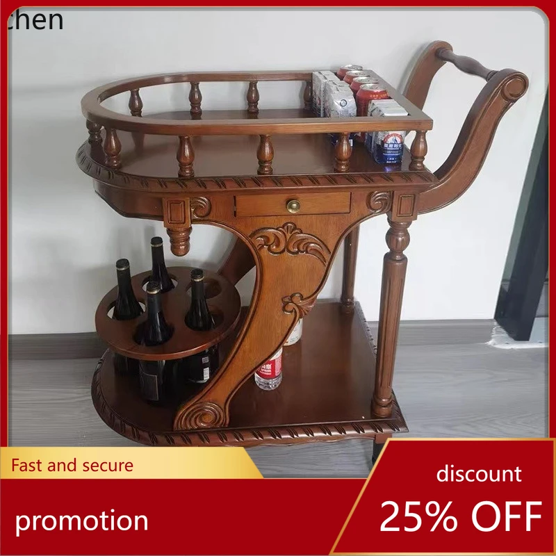 CZ Solid Wood Dining Cart Movable Handcart Restaurant Ordering Cart