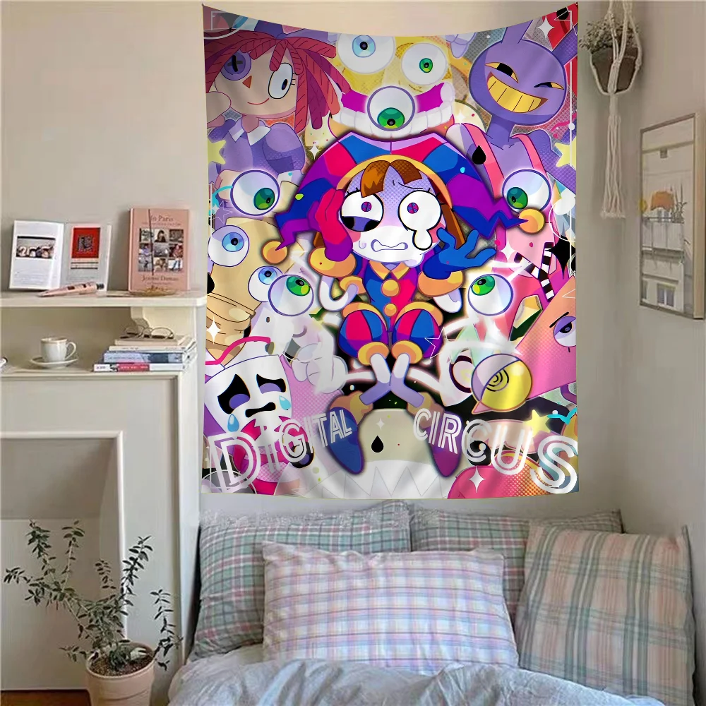 Cartoon The Amazing Digital C-Circus Vintage Anime Tapestry Hanging Tarot Hippie Wall Rugs Dorm Wall Hanging Sheets