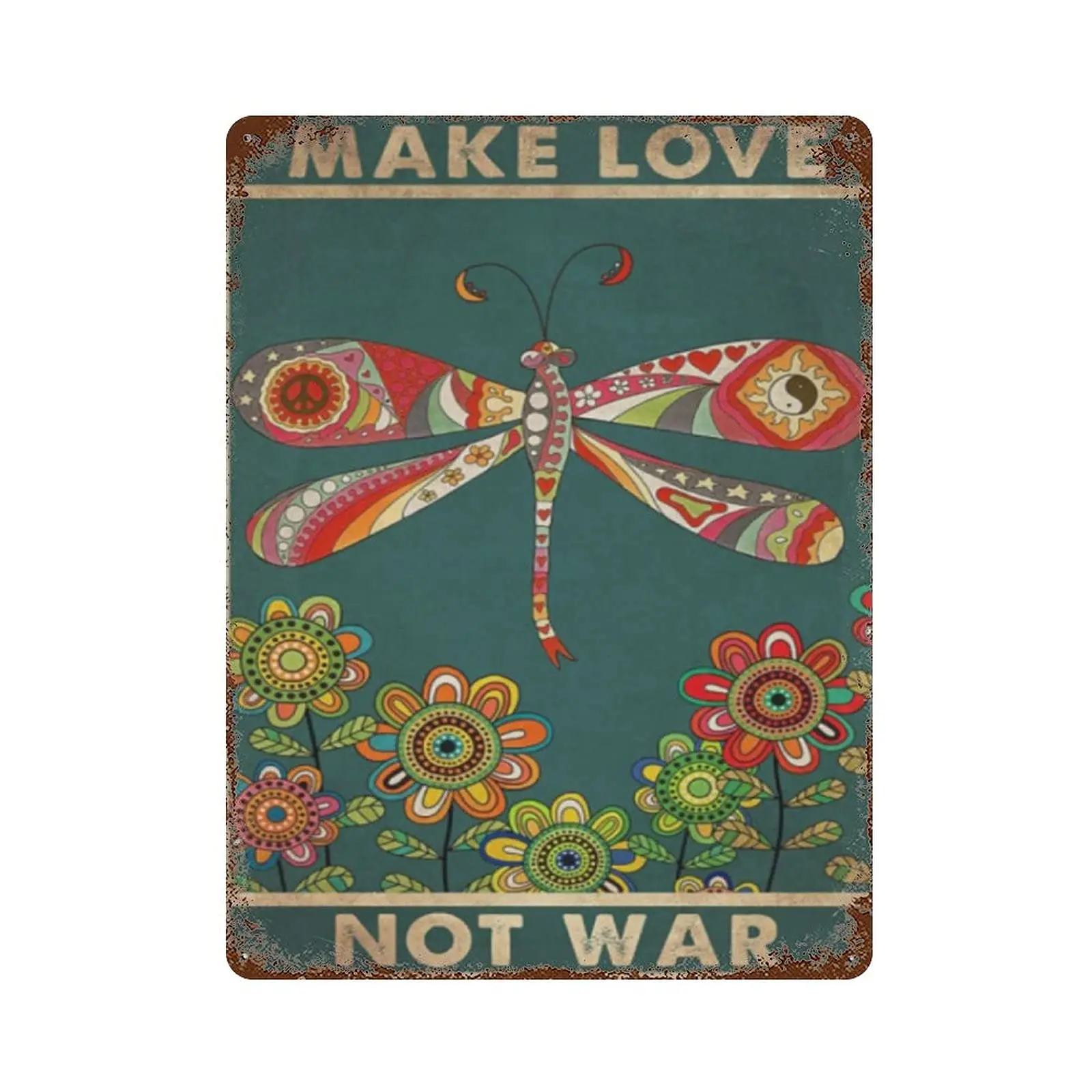 Metal tin sign，Retro Style， Novelty poster，Iron Painting，Dragonfly Tin Sign, Make Love Not War Home Living Decor, Retro Vintage