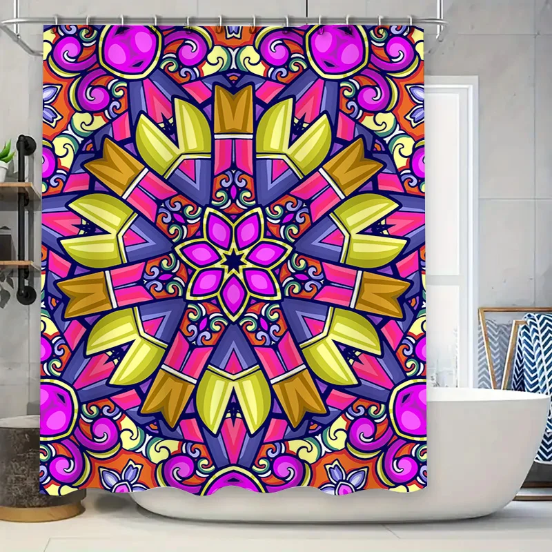 

Яркая занавеска для душа с мандалой, декор для ванной комнаты с цветочным принтом, розовый, зеленый, фиолетовый, желтый, оранжевый, красный, синий, многоцветный, абстрактная стена