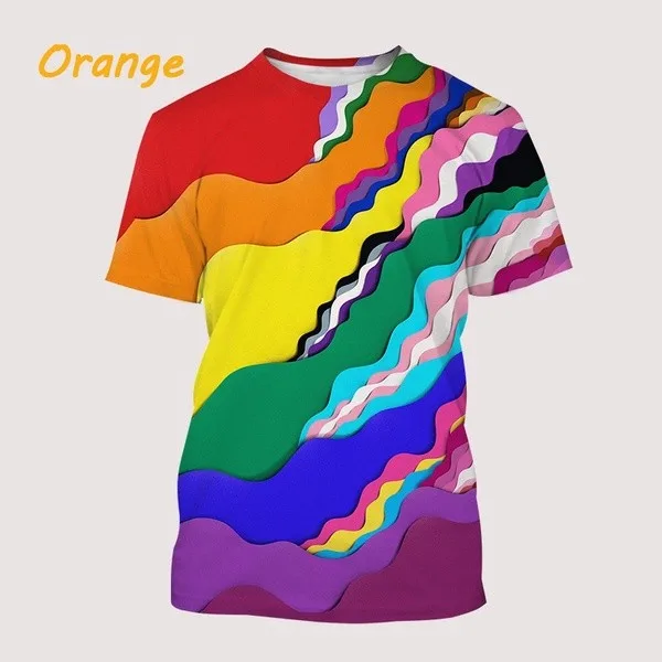 Men Rainbow Equality Graphic Print T-shirt Multi Pattern Crew Neck Short Sleeve Summer Street Casual Tops