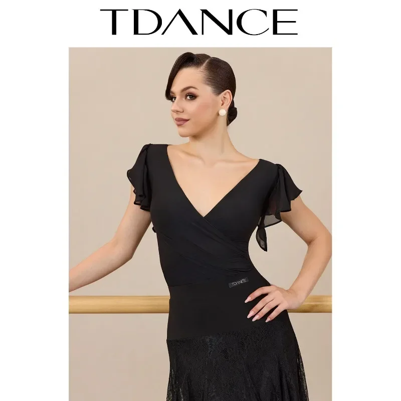 Customized TDANCE Adult Modern Dance Tops [V-neck Wrapped Flying Sleeve Jumpsuit] Balloom Latin Flowing Workout Outfit JM-371
