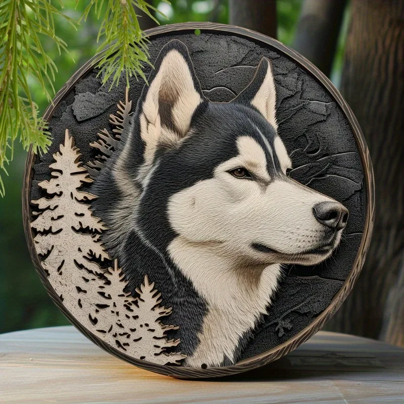 

Rustic Appeal, Alaskan Malamute 8x8" Round Aluminum Sign - Faux Laser Cut, Spring Entrance Decor for Boys, Iron Window Treatment