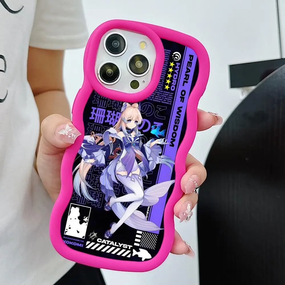 

Game GI Kokomi Phone Case for iPhone 17 16 15 14 13 12 11 Air Pro Max Plus Red Soft TPU Wavy Edge Cover