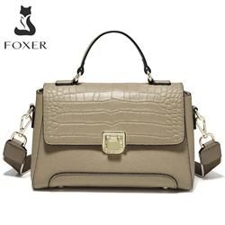FOXER Genuine Leather Women's Shoulder Bag Simple Lady Crossbody Bag Classic Handbag Gift for Wife,Mom