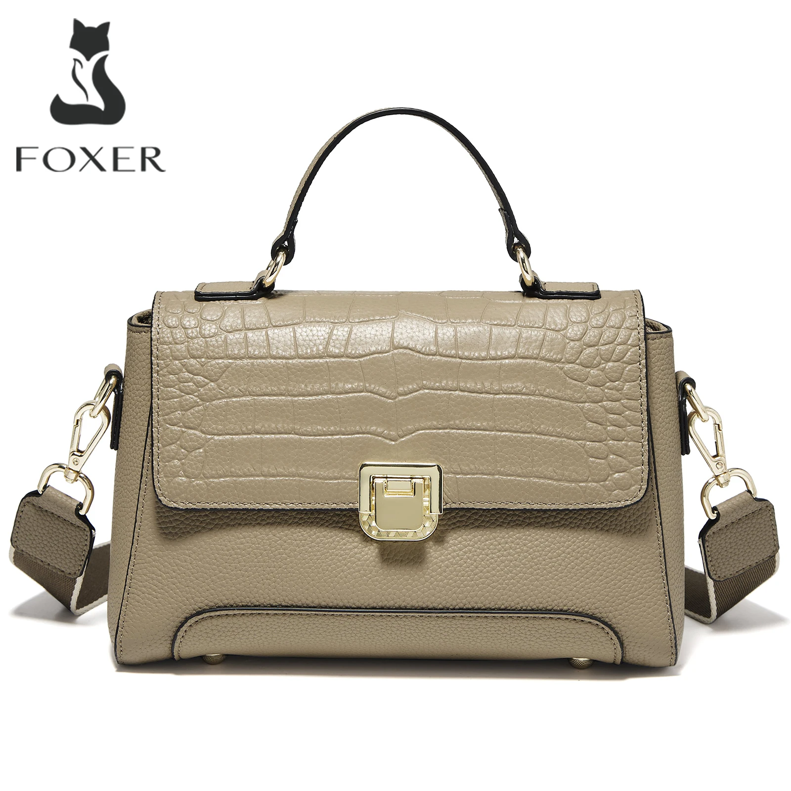 FOXER Damska torba na ramię z prawdziwej skóry, prosta torebka crossbody, klasyczna torebka, prezent dla żony, mamy