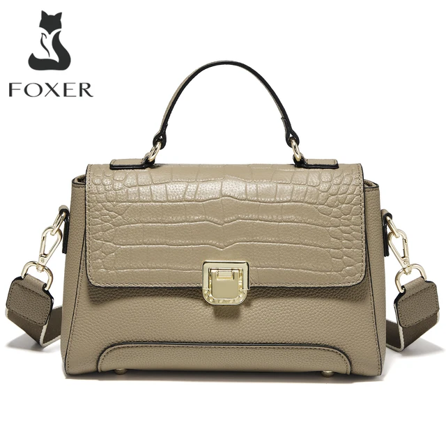 FOXER Damska torba na ramię z prawdziwej skóry, prosta torebka crossbody, klasyczna torebka, prezent dla żony, mamy
